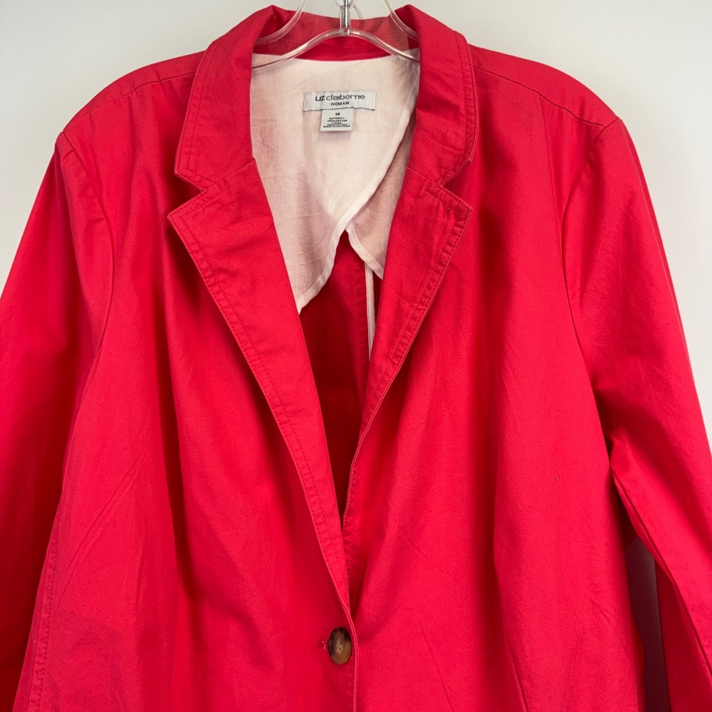 Liz Claiborne Woman Red 100% Cotton Blazer Jacket Plus Size 1X Single Button - Picture 10 of 15